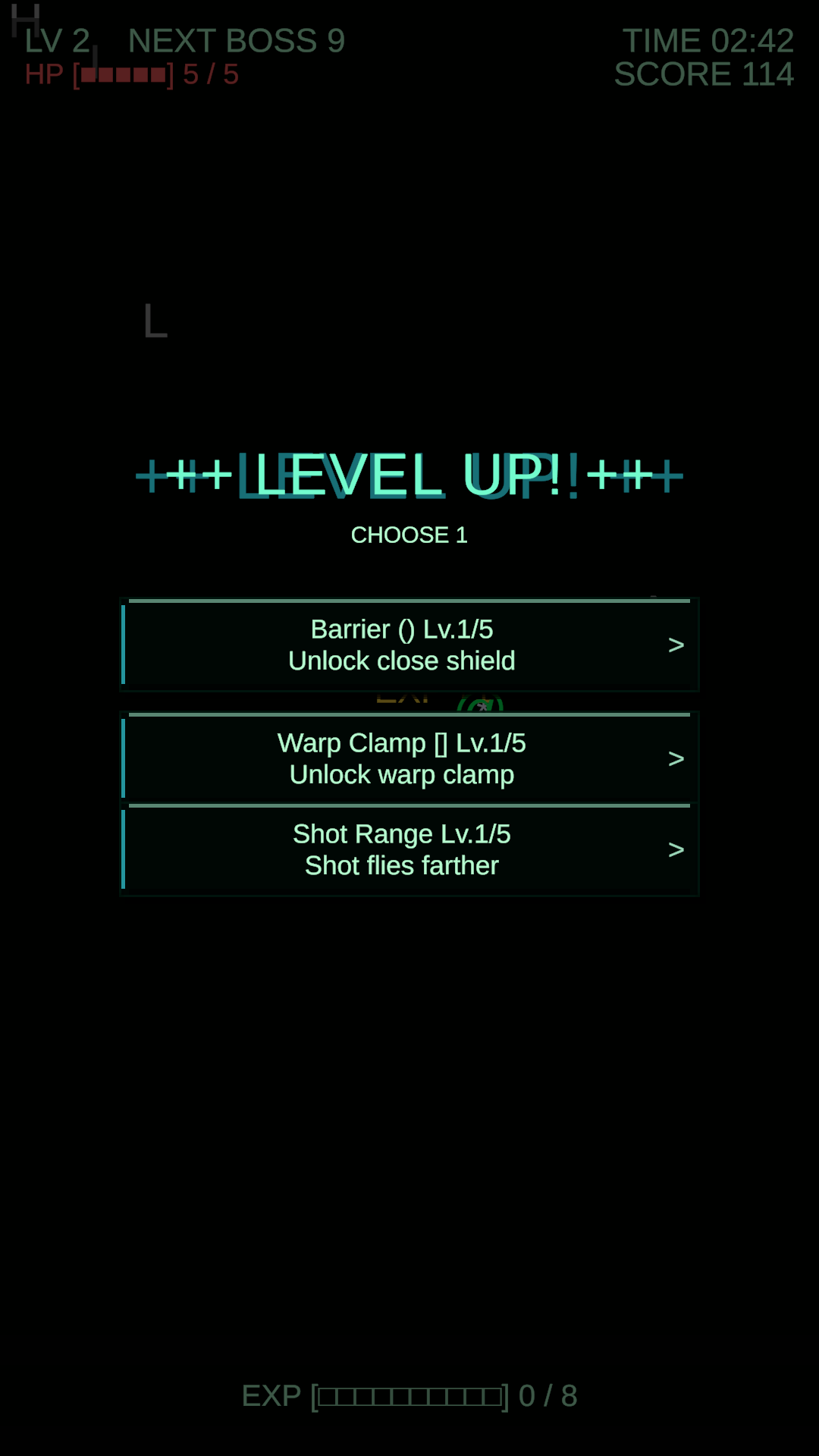 Text Survivor screenshot: level-up choices.