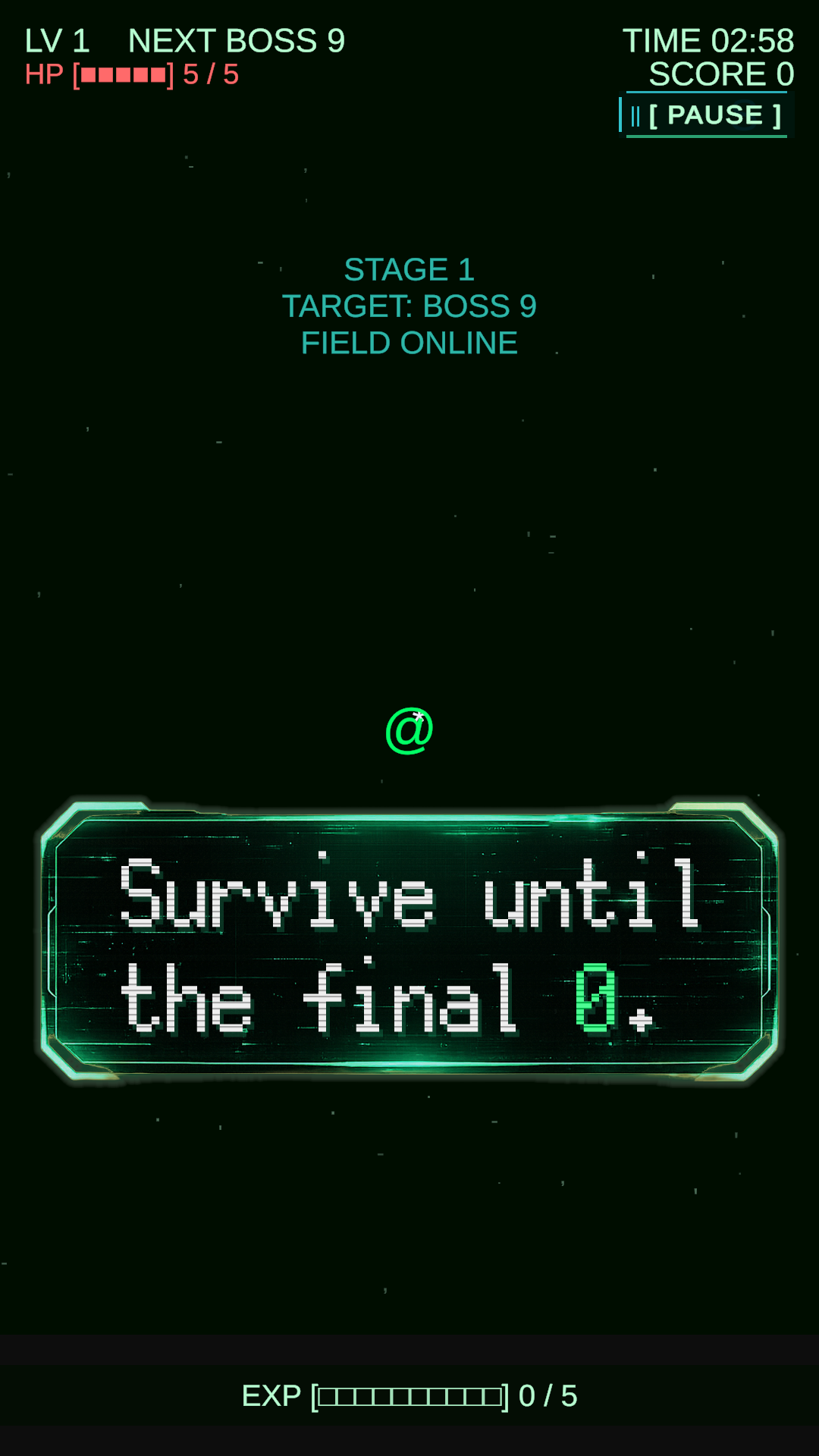 Text Survivor screenshot: survive until the final 0.